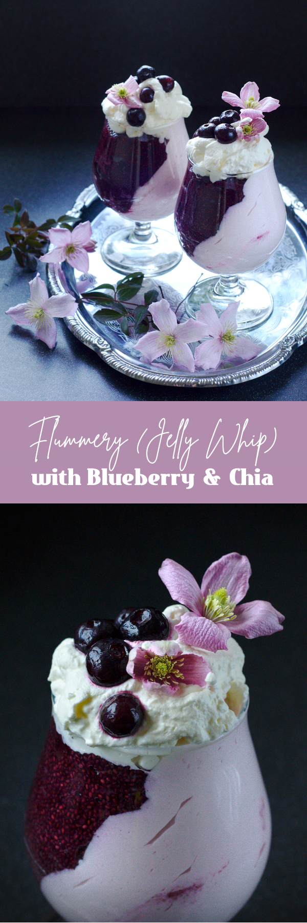 flummery (jelly whip) with blueberry and chia