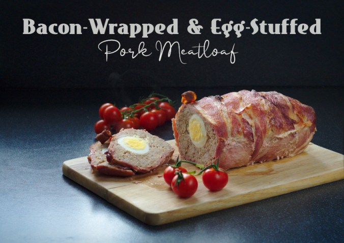 keto bacon wrapped and egg stuffed pork meatloaf